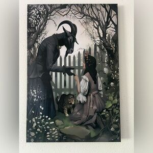 Mystical Goat-Head Figure Wall Art - Black & Gray
